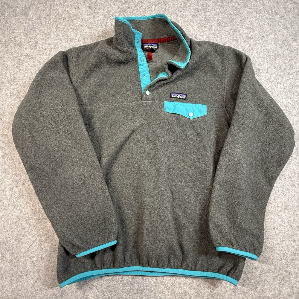 Patagonia Womens Large Synchilla Snap-T Lightweight Fleece Pullover Gray Teal